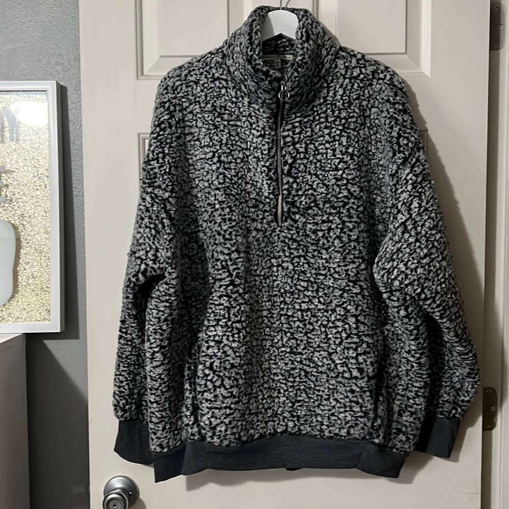 Express Charcoal Grey Sherpa Zip Up Sweatshirt Size L